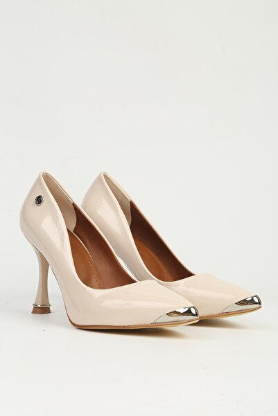 Pierre Cardin Beige Patent Leather Heeled Shoes Pc-55118
