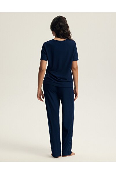 Bloovii Set pijama pentru femei, format din două piese, cu mânecă lungă și pantaloni lungi, croială lejeră, cu nervuri | Kaelana