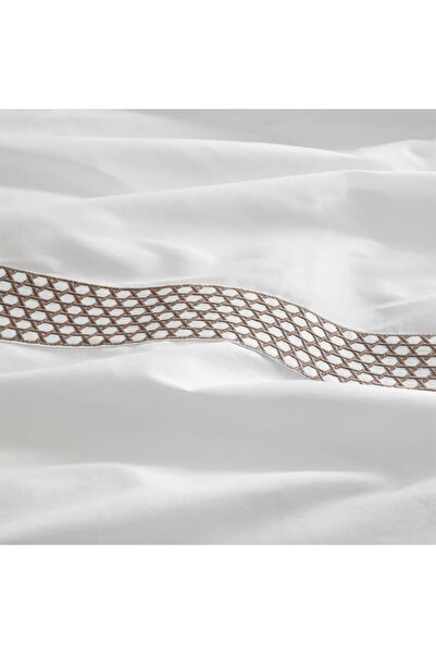 Penelope 100% Cotton Satin Fabric Duvet Cover Set 240X220 cm White Stone- Regina Series