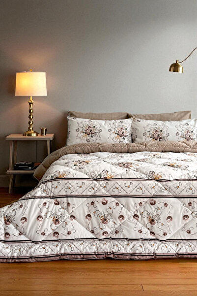 Alla Turca Double Size 4-Piece Pillowcase Set with Elastic Sheets Double-Sided Sleeping Set-Cross Stitch Milk Coffee
