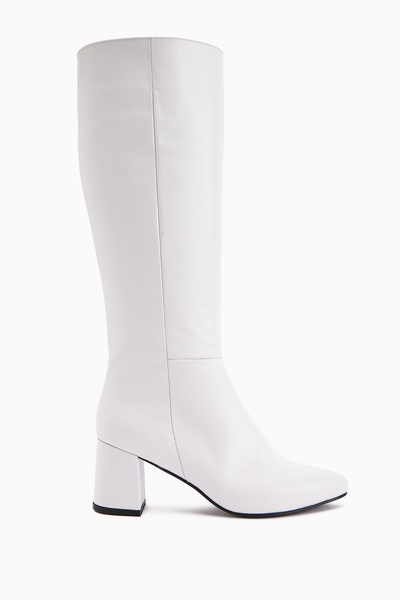 Limoya Velma Genuine Leather White Heeled Women's Boots
