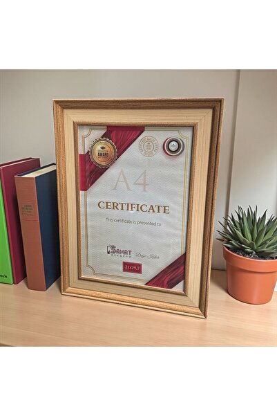 Peramari Decorative Wooden Art Certificate Frame Cream Gold A4 Size