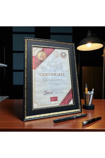 Peramari Decorative Wooden Art Certificate Frame Black Gold A4 Size