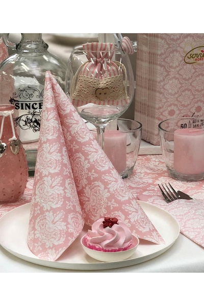 Mank Салфетки за празнична маса Linclass - Casper (бебешко розово-бяло) / 40 ...