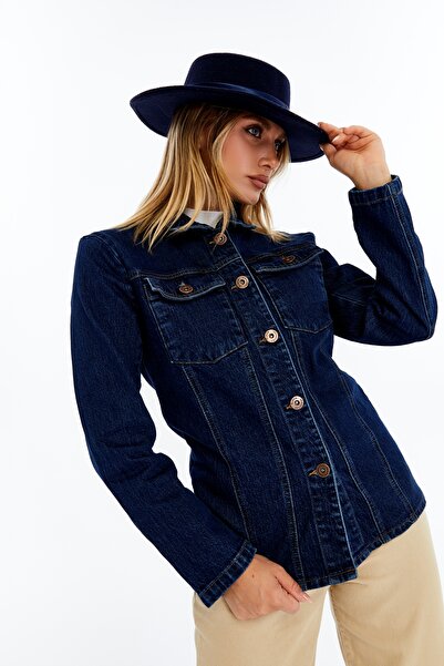 CHOS7N Kadın Denim Ceket – Uzun Kollu Jean Ceket, Şık ve Günlük Kombin