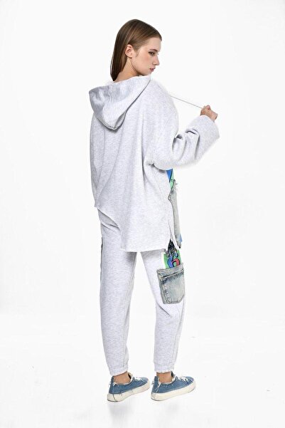 DQMANE Women's Oversize Hooded Design Printed Sweatshirt