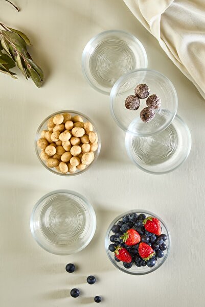 Lora Bianca Mirano 6 Piece Glass Snack - Sauce - Turkish Delight Mini Presentation Bowl - 11 cm