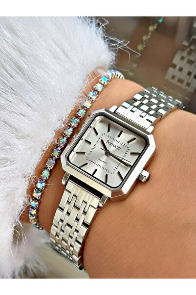 Ferrucci KARE GÜMÜŞ KADIN METAL KOL SAATİ