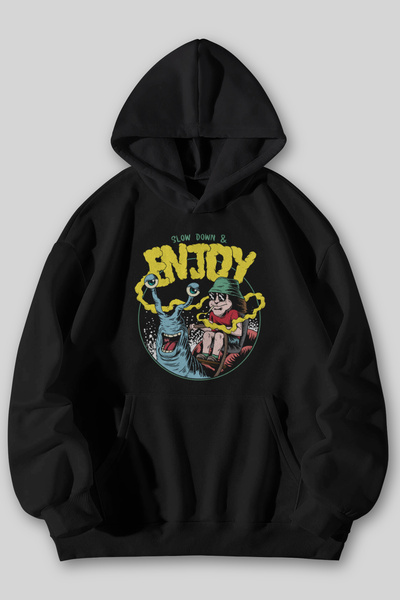 Harmandar سترة هوديي مطبوعة للجنسين باللونين الأسود والرمادي مع جيب على شكل كنغر