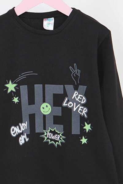 minakaia Κοριτσίστικο μαύρο μακρυμάνικο με τύπωμα χτενισμένο βαμβακερό μπαντί