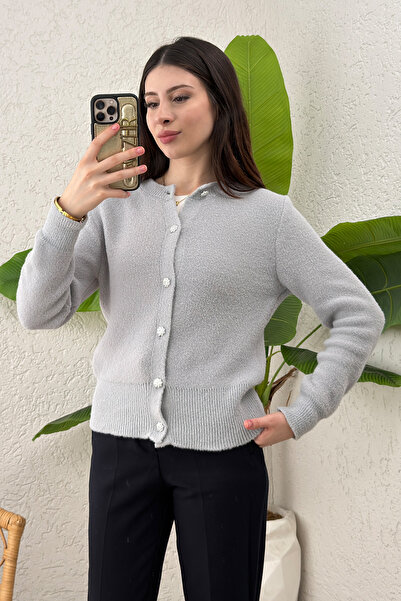 zhrcelebi Plush Knitwear Cardigan 00119 - Gray
