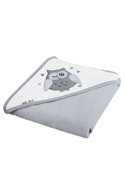 Akuku Prosop de baie cu gluga 80x80 cm din bumbac Bufnita gri