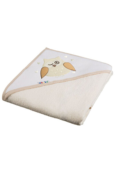 Akuku Prosop de baie cu gluga 80x80 cm din bumbac Bufnita bej