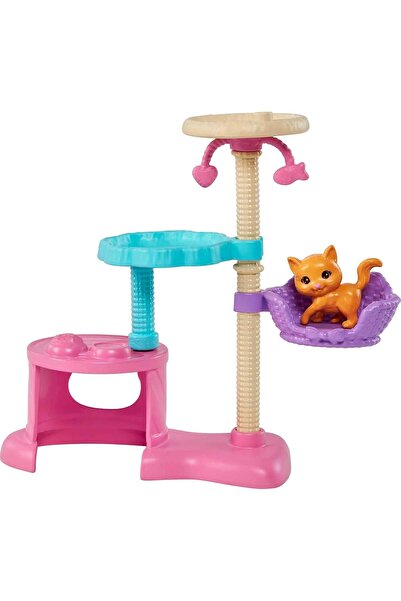 mattel Kitty Condo Doll & Pets Playset HHB70, 15 Piece Pet Tree Playset, Animal Care, Age 3+