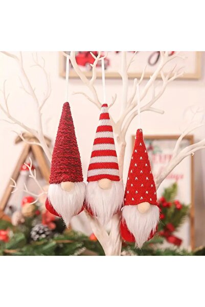 CNBYs Gnome Cüceleri Yılbaşı Ağacı Süsü Kırmızı Gri Şapkalı Tatil Dekor Figür...