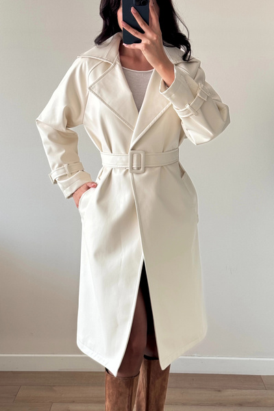 Eka Kadın Ekru Deri Trenç 1041-6056