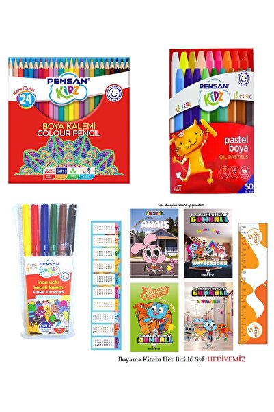 Pensan Kuru Boya 24'Lü-Keçeli Kalem 6'Lı ve Pastel Boya 18'Li Kırtasiye Seti+...