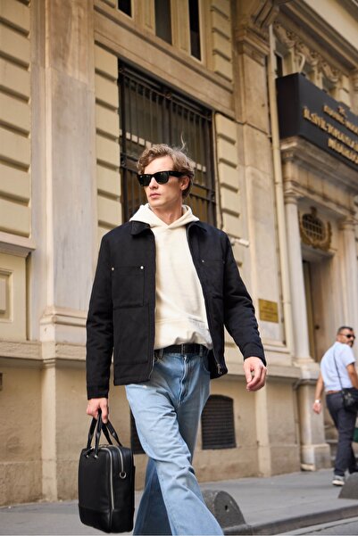 Danger Βαμβακερό ανδρικό παλτό μαύρο μπουφάν