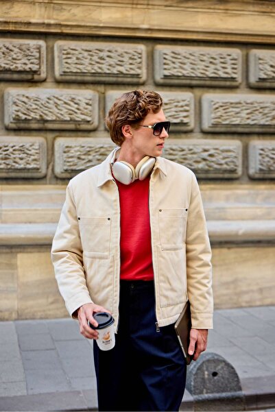 Danger Βαμβακερό ανδρικό παλτό μπεζ μπουφάν