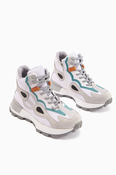 Limoya Emma White Suede Detailed Lace-Up Women's Sports Boots