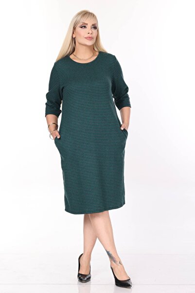 modayız Φόρεμα Midi Plus Size με διπλή τσέπη, ελαστικό, χειμωνιάτικο σχέδιο 45B-2700