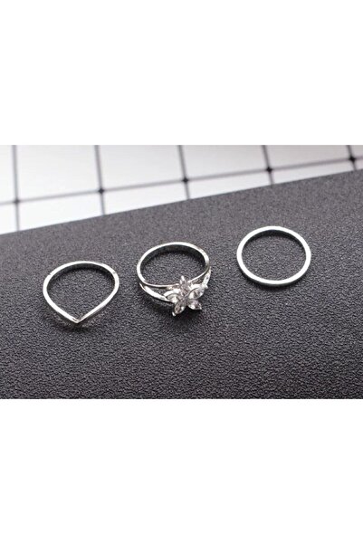 Shiklik طقم خواتم فضية اللون مكون من 3 قطع من الفولاذ للأصابع