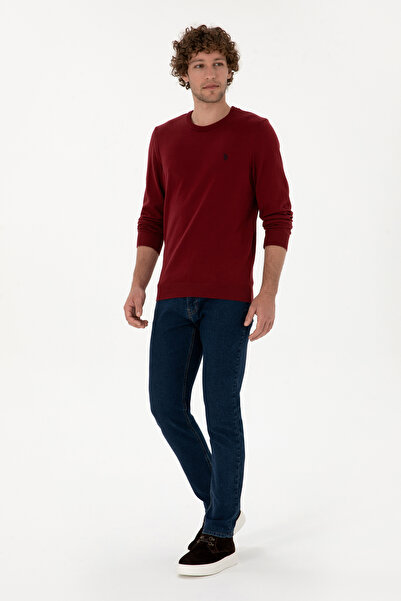 U.S. Polo Assn. Men's Slim Fit Crew Neck Burgundy Basic Sweater 50313713-Vr014