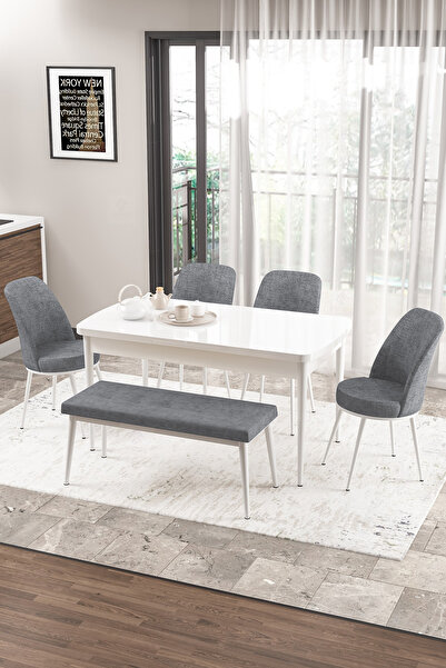 Canisa Concept Zen Serisi 80x132 Mdf Açılabilir Beyaz Masa Takımı 4 Gri Sanda...