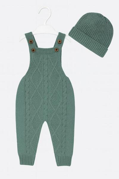 meriç bebe - bütün çocuklar melektir. mrc Baby Girl and Boy Adjustable Strap Diamond Pattern Beret Knitwear Salopet Set