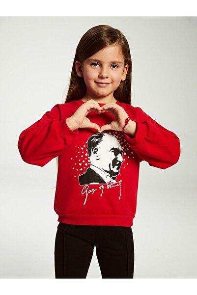 LC Waikiki Lcw Kids Crew Neck Long Sleeve Ataturk Printed Baby Girl Sweatshirt