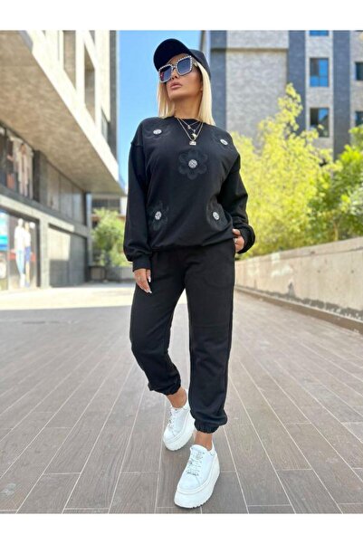 Kokoşum Butik 5756 Фланелка с флорални мотиви, черна