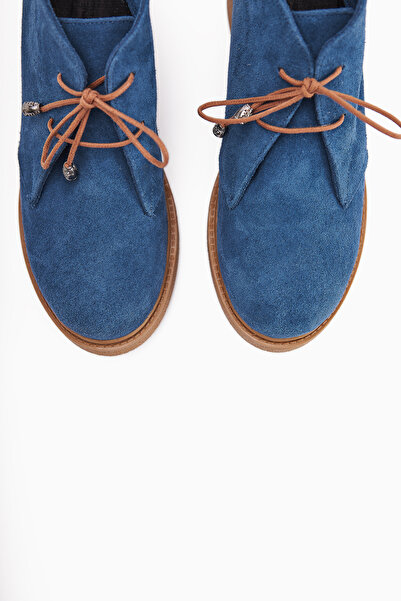 Limoya Henna Hakiki Deri Kot Mavisi Bağcıklı Kadın Bot