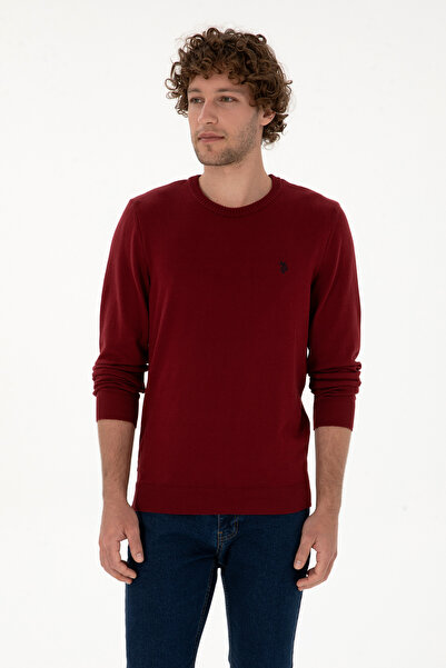 U.S. Polo Assn. Men's Slim Fit Crew Neck Burgundy Basic Sweater 50313713-Vr014