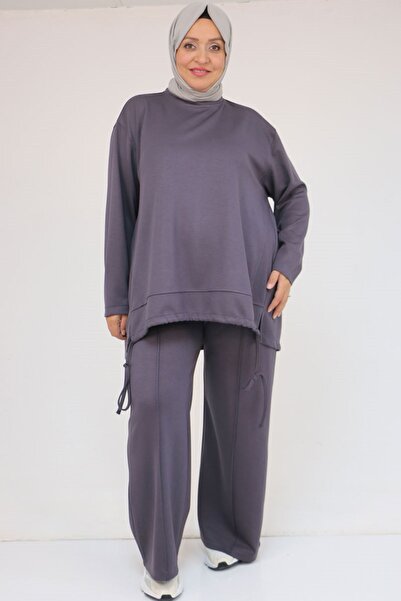 Eslina 57050 Plus Size Modal Pants Suit with Skirt Hem Detail - Anthracite