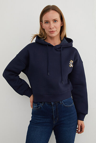 Fulla Moda 3-нитковий светр з капюшоном і вишивкою ведмедика