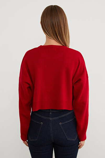 Fulla Moda Teddy Bear Embroidered Oversize Crop Sweater