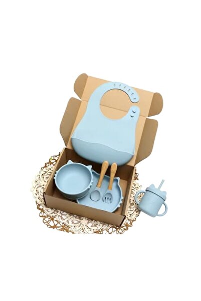 OEM Set de hrănire pentru bebeluși din silicon, model pisică, bavetă, farfuri...