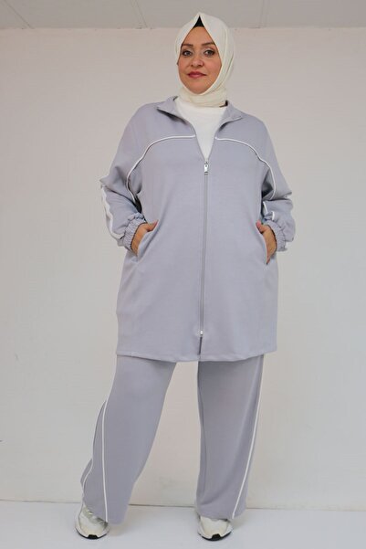 Eslina 47082 Plus Size Modal Suit with Tuck-In Pants - Gray