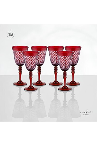 AKDEN STORE Kristal Kesme Dekor Ayaklı Kadeh Bardak Takımı El İşçiliği Dekor 6'lı Kadeh Takım Seti