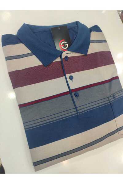 güncüoğlu Polo Collar with Pockets, Ribbed Sleeves, Solid Color Bottom Part, Men's Combed Cotton