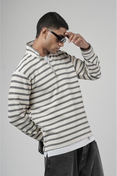 king brich Φούτερ με μισό φερμουάρ, ριγέ, κανονική εφαρμογή, ζακάρ