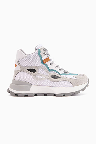 Limoya Emma White Suede Detailed Lace-Up Women's Sports Boots