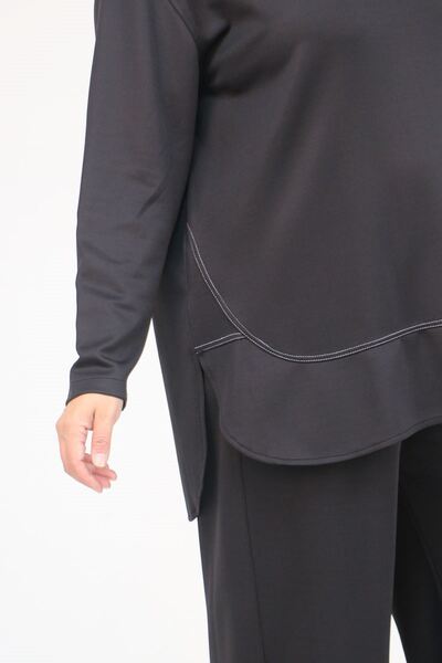 Eslina 57046 Plus Size Skirt Oval Cut Modal Pants Suit - Black