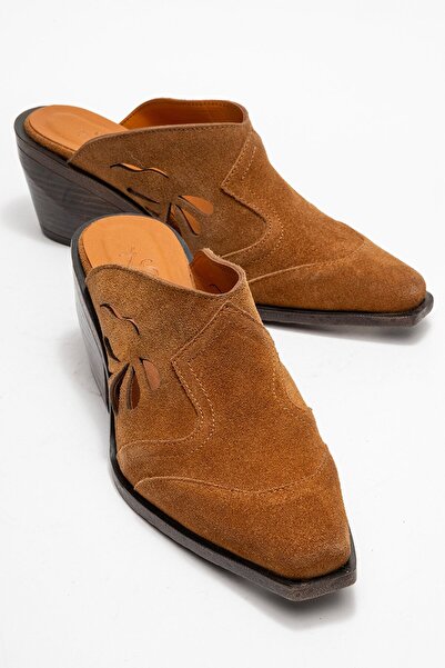 Zeynep Sıradağlı Densy Kadın Deri Western Terlik Taba Süet