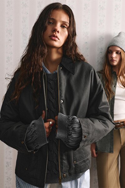 Pull & Bear Fitilli yakalı mumlu görünümlü ceket
