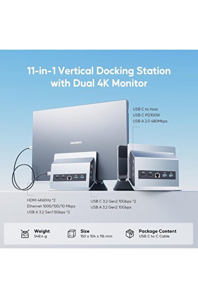 Generic USB-C Docking Station for Dual Monitors, PULWTOP Vertical Laptop Docking Station Stand