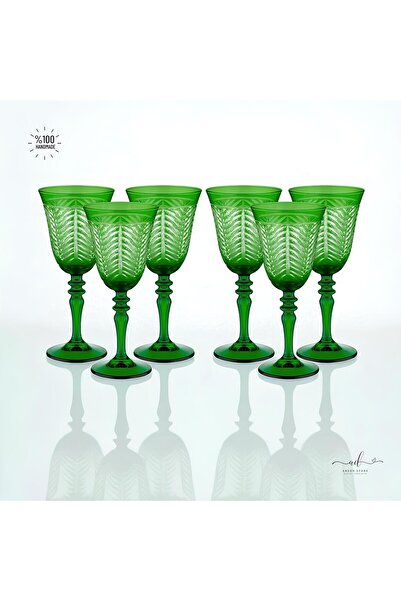 AKDEN STORE Kristal Kesme Dekor Ayaklı Kadeh Bardak Takımı El İşçiliği Dekor 6'lı Kadeh Takım Seti