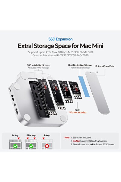 Generic قاعدة تثبيت PULWTOP لجهاز Mac mini M4 مع حاوية SSD M.2 سعة 4 تيرابايت (SSD غير متضمن)، Mac mini M4/ M4 Pro Hub Stan