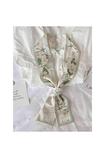 Pursehuit Μπεζ κασκόλ, με πράσινο φλοράλ τύπωμα, Sedina C1