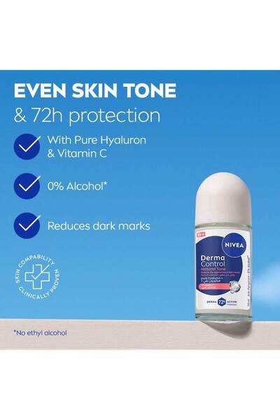 NIVEA ديرما كونترول رول أون، حمض الهيالورونيك النقي + فيتامين سي، لون طبيعي، 50 مل